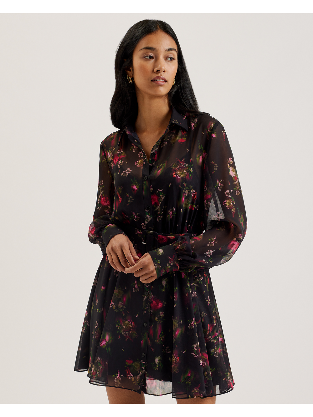 Women EBENE - Floral Print Belted Mini Shirt Dress - Ted Baker