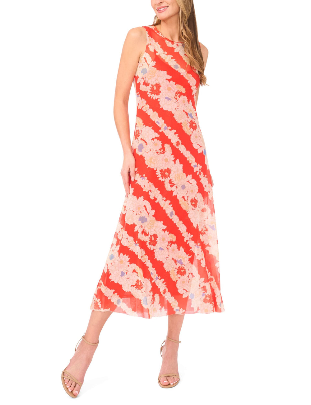 Women MARIELLA Floral Stripe Sleeveless Mesh Midi Dress - Ted Baker