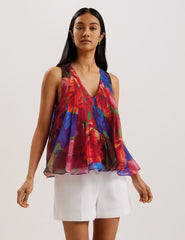 Women VERNOGE - Organza Tropical Bloom V neck Pleated Top - Ted Baker