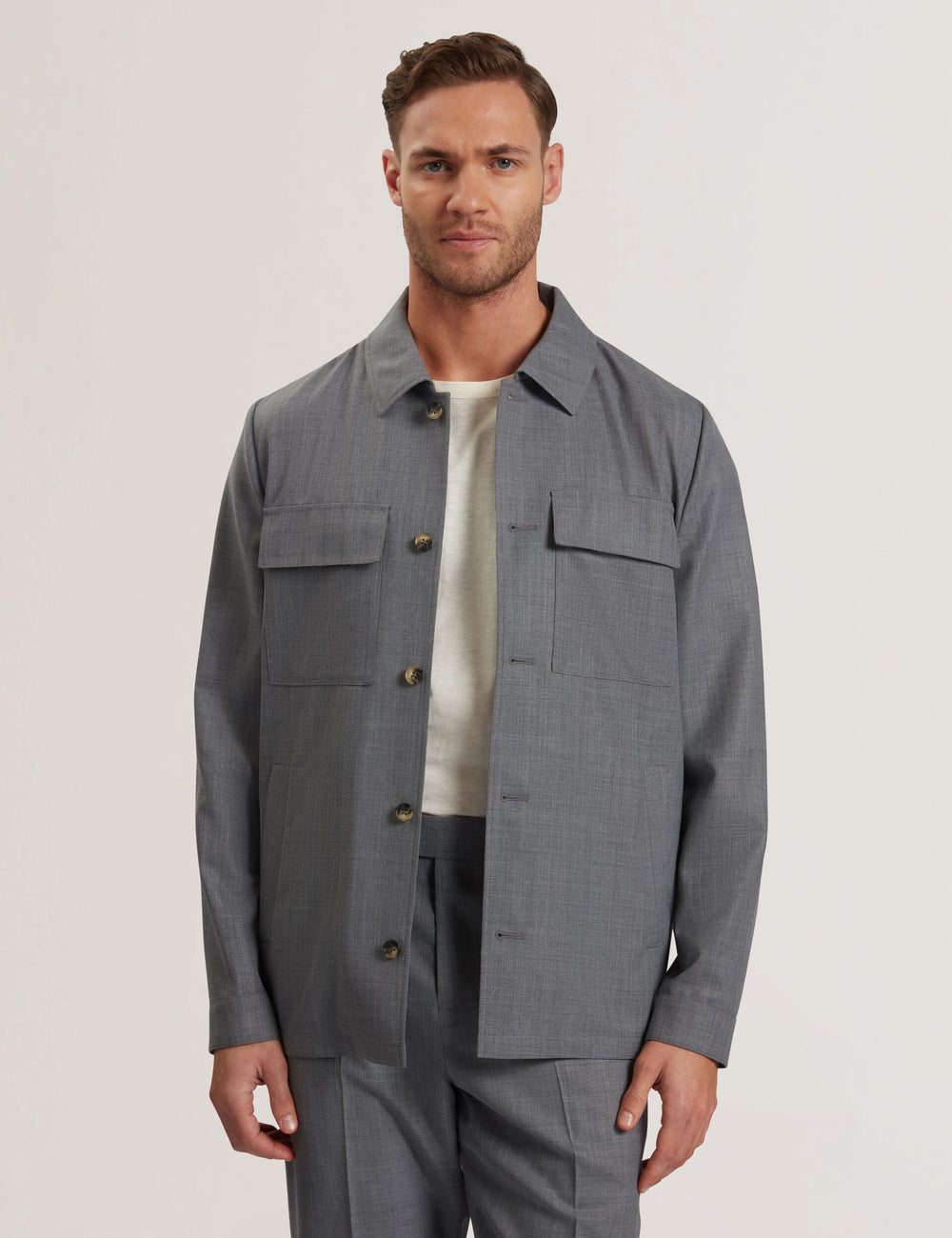 Men SELWYNJ - Grey Lightweight Wool Blend Shirt Jacket - Ted Baker