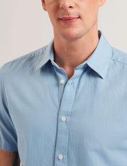 Men ZEFRE - Blue Short Sleeve Linen Woven Shirt - Ted Baker