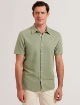 Men ZEFRE - Green Short Sleeve Linen Woven Shirt - Ted Baker