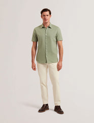 Men ZEFRE - Green Short Sleeve Linen Woven Shirt - Ted Baker