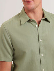 Men ZEFRE - Green Short Sleeve Linen Woven Shirt - Ted Baker