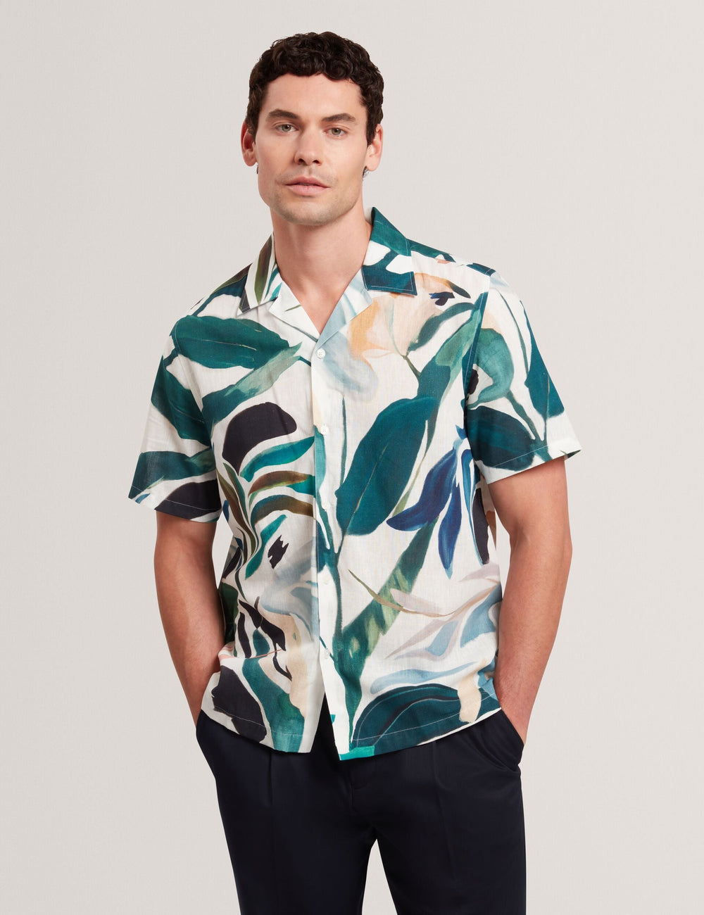 Men ROGNSKI - Relaxed Floral Short Sleeve Linen Shirt - Ted Baker