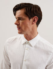 Men ROMEOS - White Regular Fit Cotton Linen Long Sleeve Shirt - Ted Baker