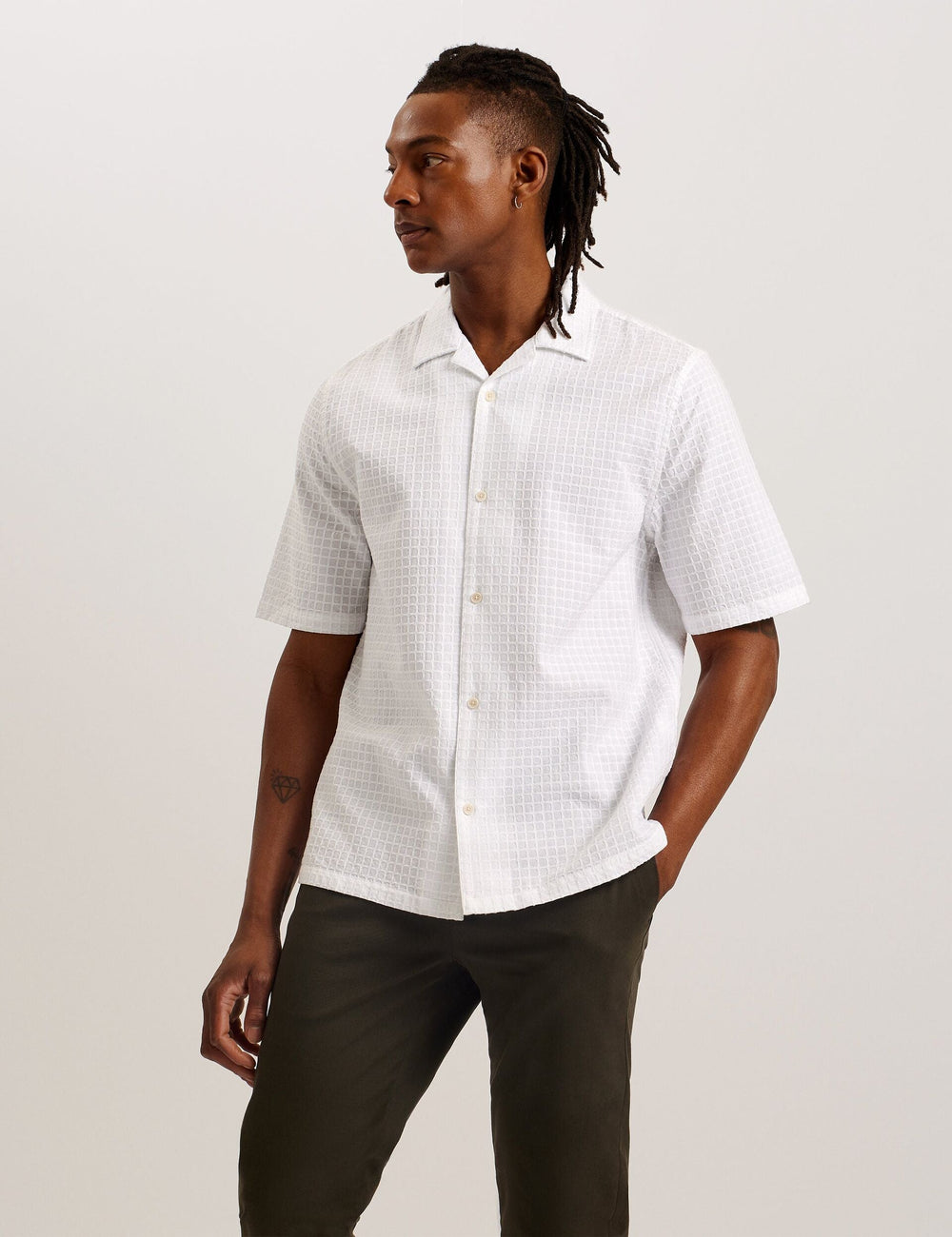 Men OISE - Textured Grid Cotton Short Sleeve Shirt - Ted Baker