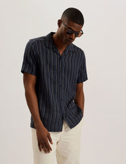 Men FRANCOI - Striped Cotton Linen Short Sleeve Shirt - Ted Baker