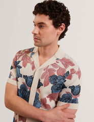 Men ASHQARA Shaded Floral Knit Button-Through Polo Shirt - Ted Baker