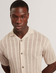 Men EDIO Stitched Stripe Knit Button-Through Polo - Ted Baker