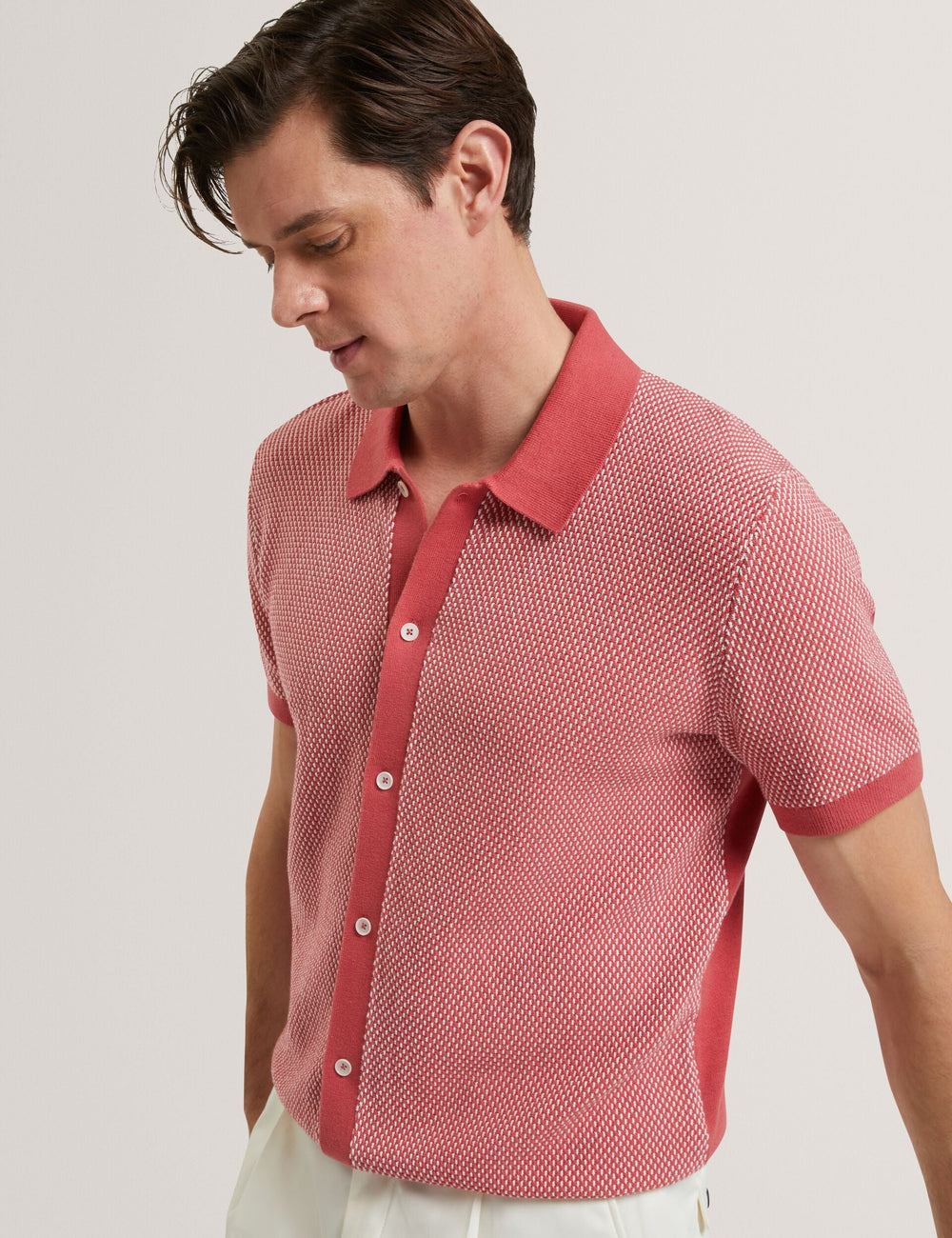 Men NOLIVA Textured Stitch Knitted Button-Through Shirt - Ted Baker