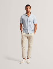 Men CONNYR Textured Knit Button-Through Polo Shirt in Mid Blue - Ted Baker