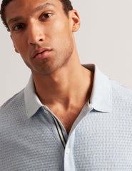 Men CONNYR Textured Knit Button-Through Polo Shirt in Mid Blue - Ted Baker
