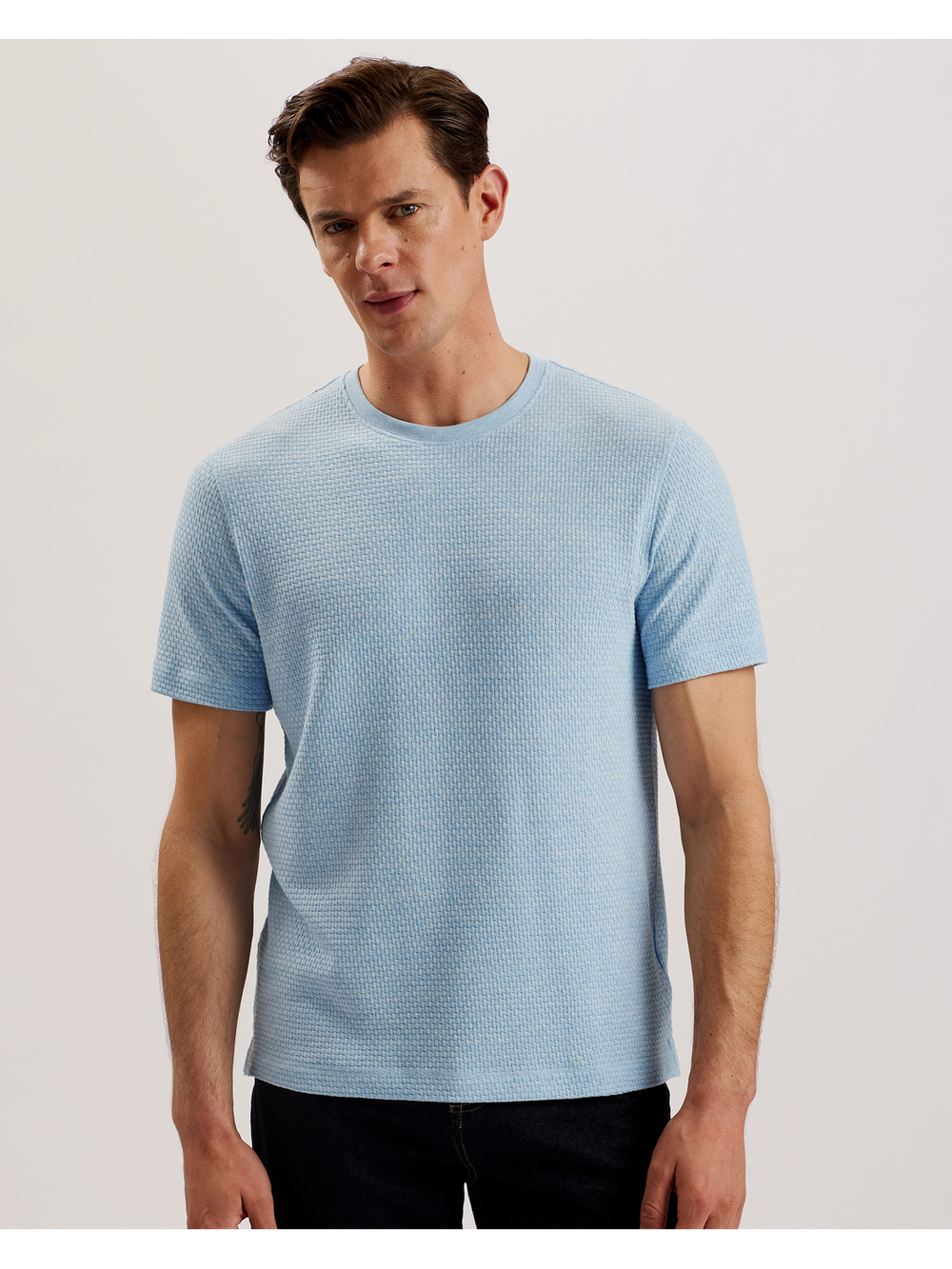 Men CURLYS - Textured Knit Cotton Short Sleeve T-Shirt - Ted Baker