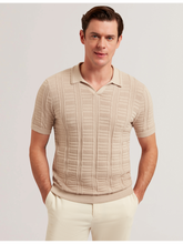 Men RUZZA - Textured Stripe Open Neck Knitted Polo Shirt - Ted Baker