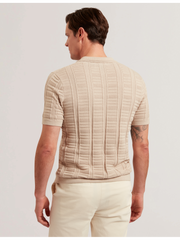 Men RUZZA - Textured Stripe Open Neck Knitted Polo Shirt - Ted Baker