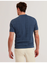 Men RUZZA - Textured Stripe Open Neck Knitted Polo Shirt - Ted Baker