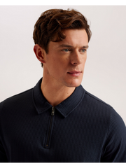 Men ZARKES - Ribbed Texture Zip Neck Cotton Polo Shirt - Ted Baker