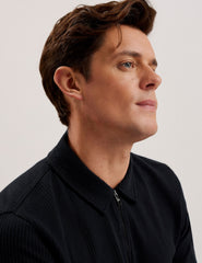 Men ELGRAVE - Ribbed Cotton Zip Neck Polo Shirt - Ted Baker
