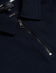 Men ELGRAVE - Ribbed Cotton Zip Neck Polo Shirt - Ted Baker