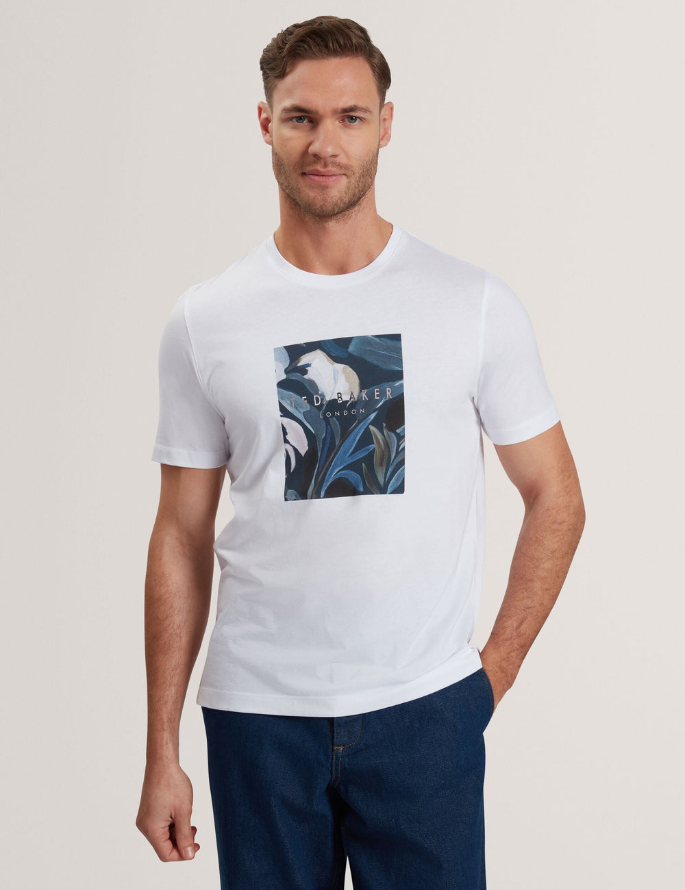 Men JUSTINO - White Branded Box Print Graphic Cotton T-Shirt - Ted Baker