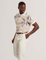 Men EZRRA - Leaf Print Knitted Crew Neck T-Shirt - Ted Baker