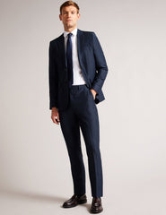 Men SLIM FIT WOOL LINEN TROUSER - Navy - Ted Baker