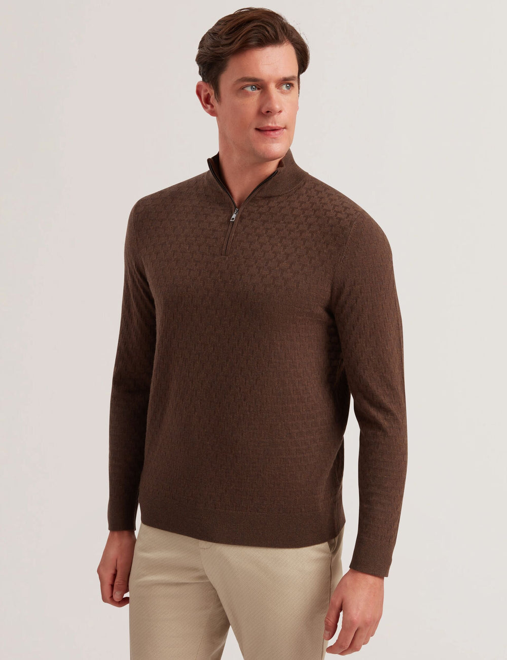 Men KURNLE - T Knit Half Zip Funnel Neck Jumper - Ted Baker