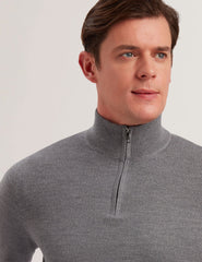 Men LIMEHAS Wool Quarter Zip Funnel Neck Sweater in Charcoal - Ted Baker