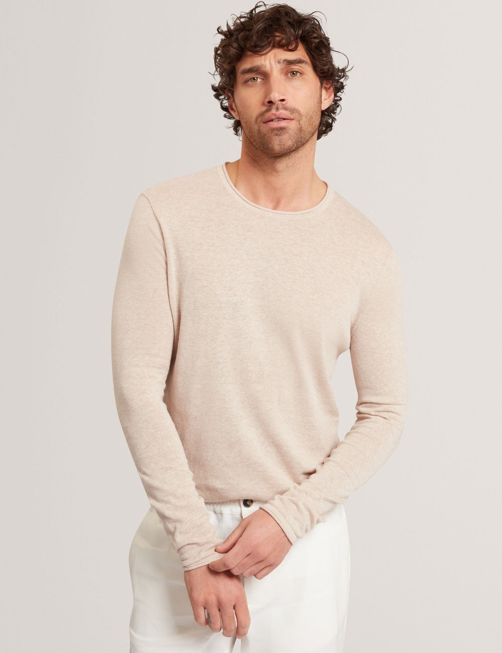 Men YAEN Rolled Edge Linen Blend Crew Neck Jumper - Ted Baker