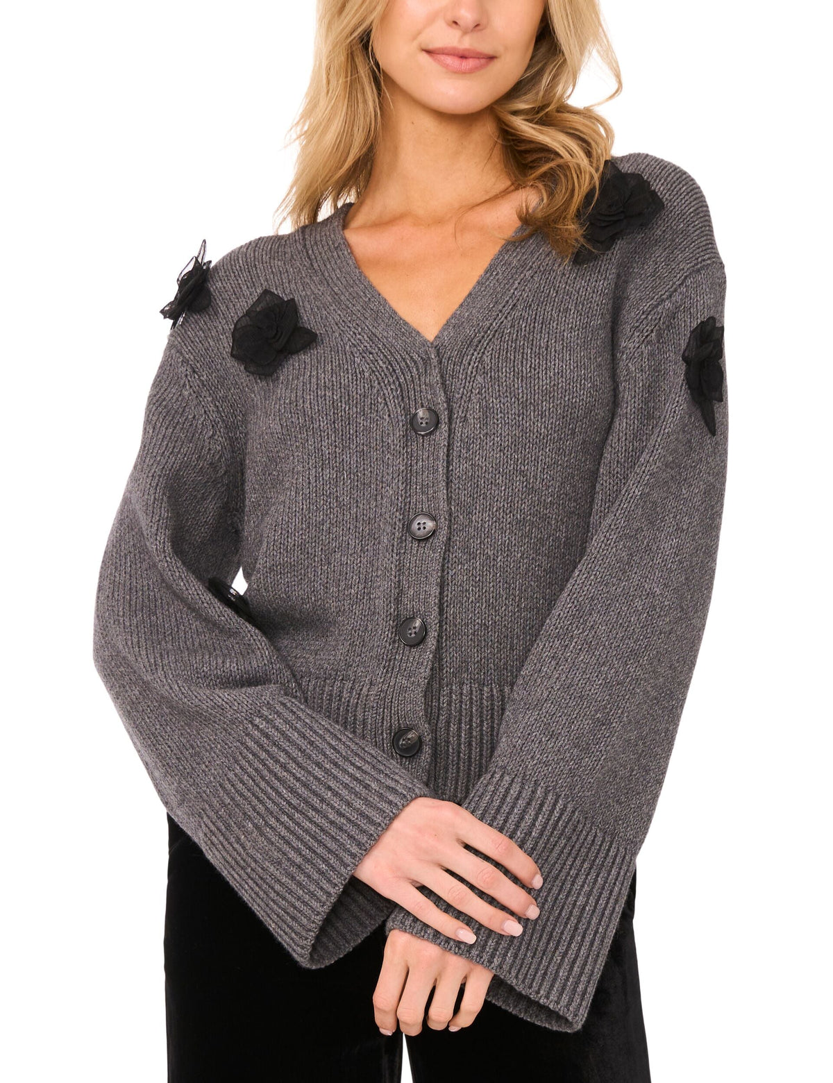 Women|Sale LACHLAN - V-Neck Cardigan with Mesh 3D Rose - Ted Baker