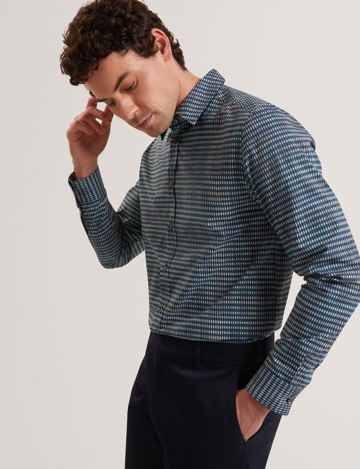 Men HUAYNA Blurred Check Cotton Long Sleeve Shirt - Ted Baker