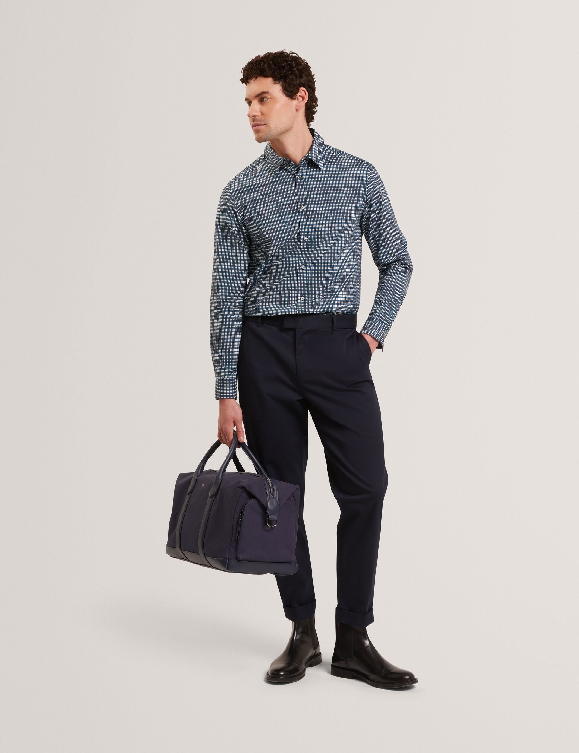 Men HUAYNA Blurred Check Cotton Long Sleeve Shirt - Ted Baker