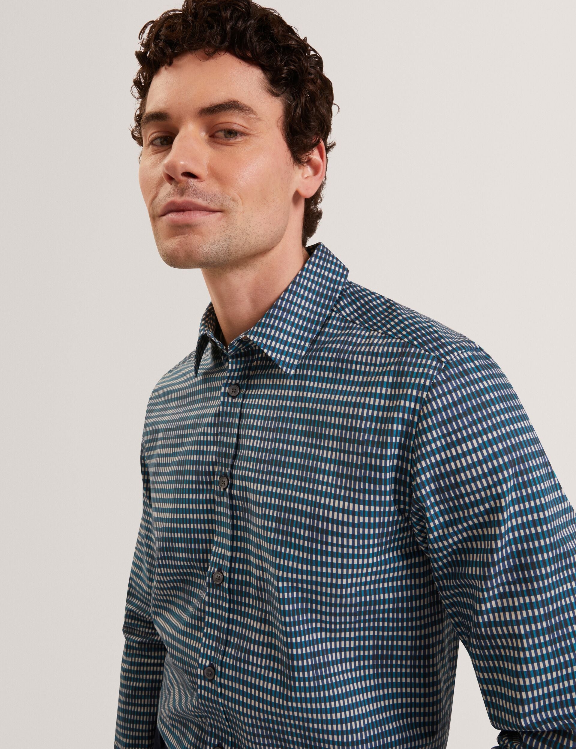 Men HUAYNA Blurred Check Cotton Long Sleeve Shirt - Ted Baker