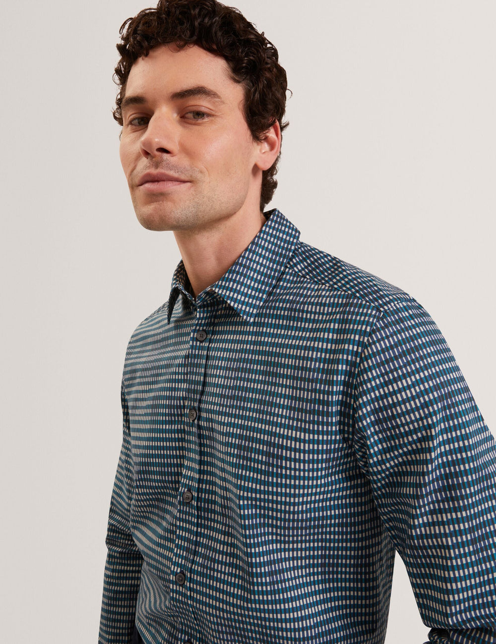 Men HUAYNA Blurred Check Cotton Long Sleeve Shirt - Ted Baker