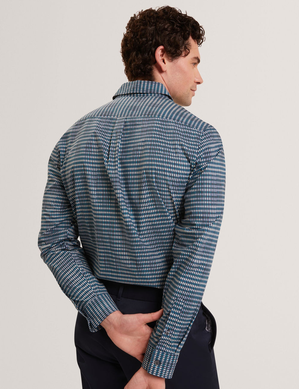 Men HUAYNA Blurred Check Cotton Long Sleeve Shirt - Ted Baker