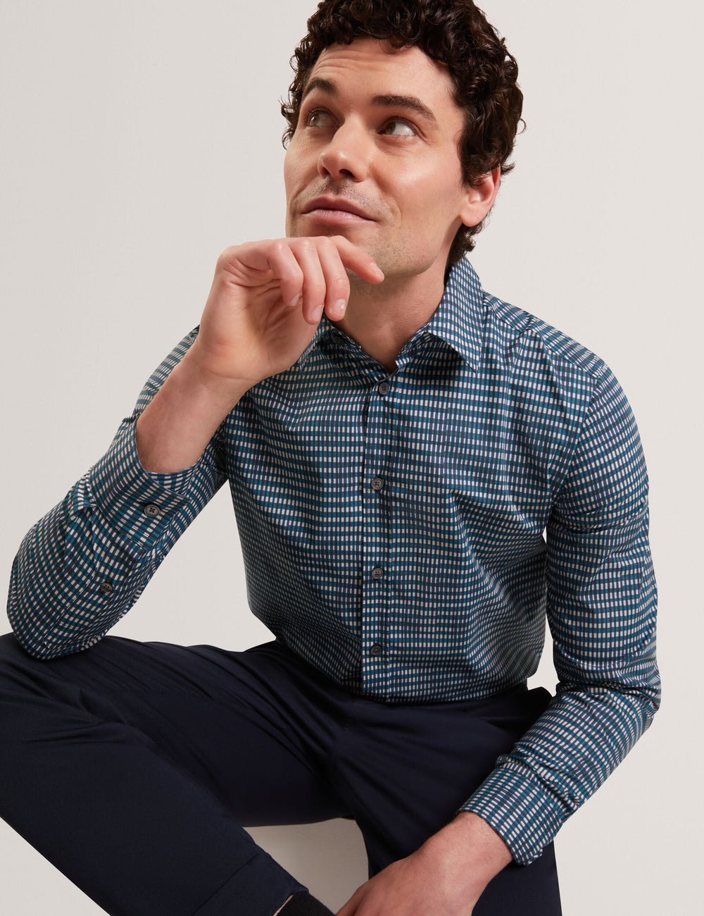 Men HUAYNA Blurred Check Cotton Long Sleeve Shirt - Ted Baker