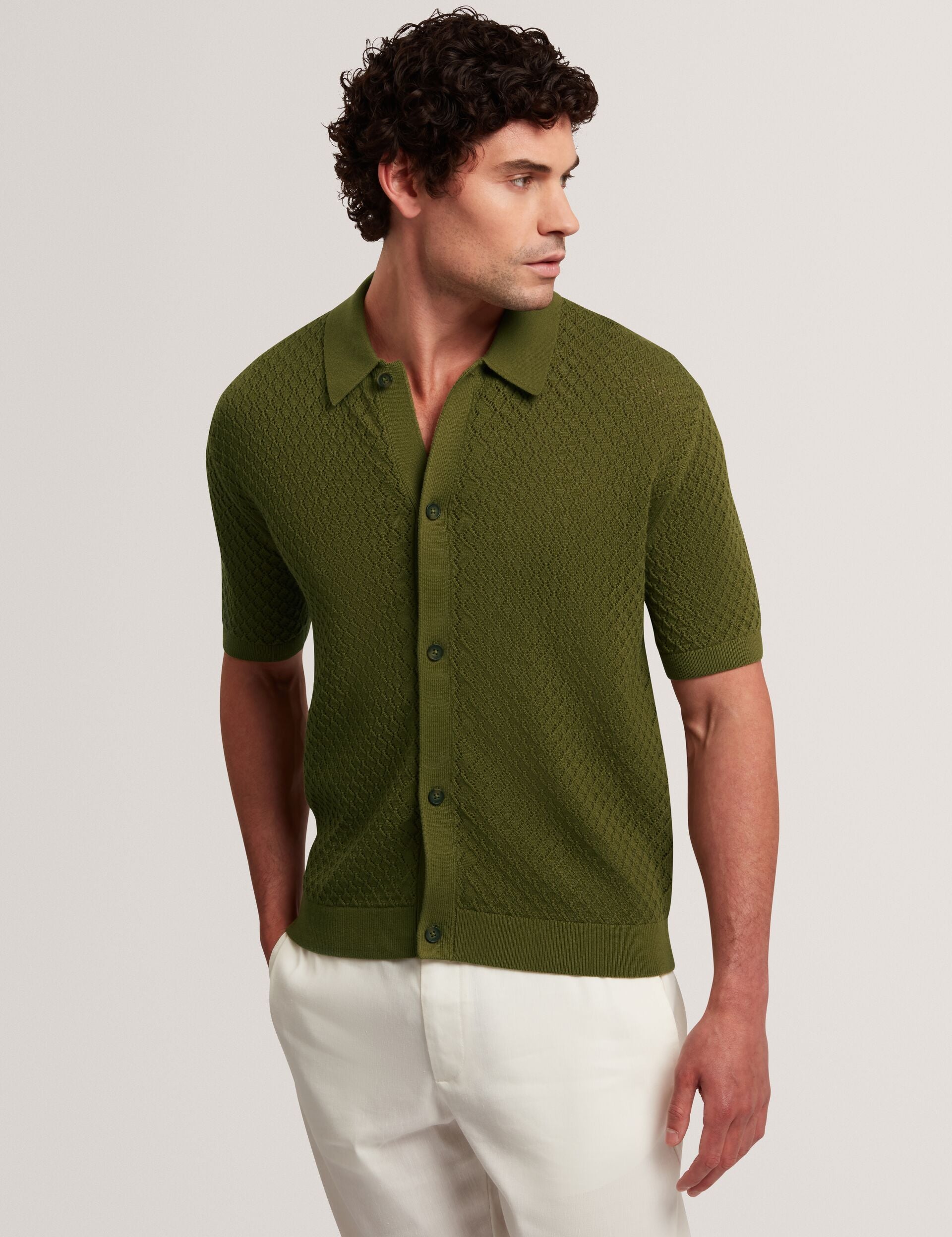 Men DOMATI Diamond Crochet Knit Short Sleeve Shirt - Ted Baker