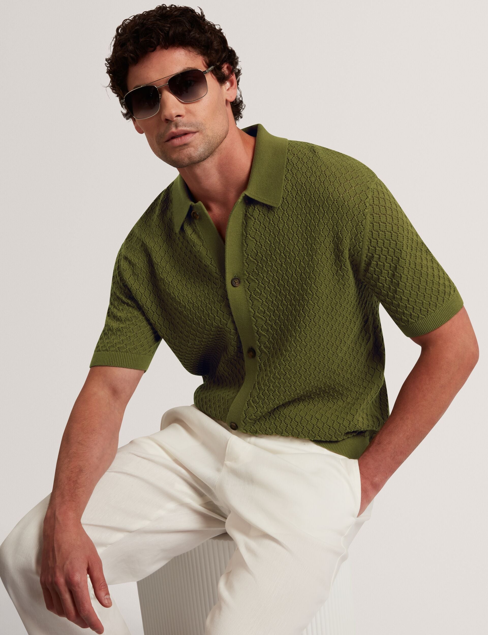 Men DOMATI Diamond Crochet Knit Short Sleeve Shirt - Ted Baker