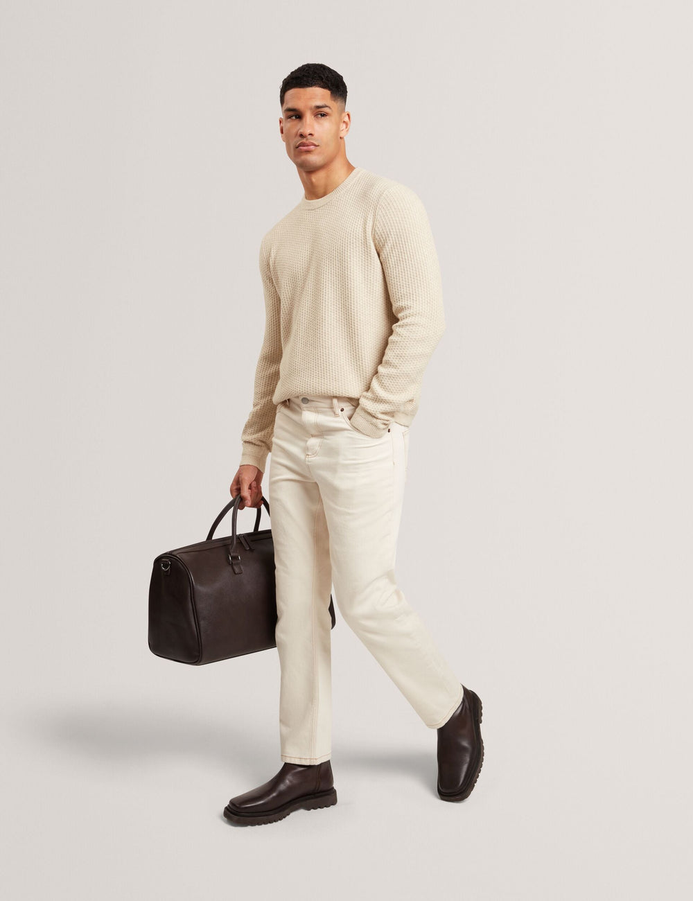 Men|Sale LEOCADI Herringbone Trim Textured Knit Sweater - Ted Baker