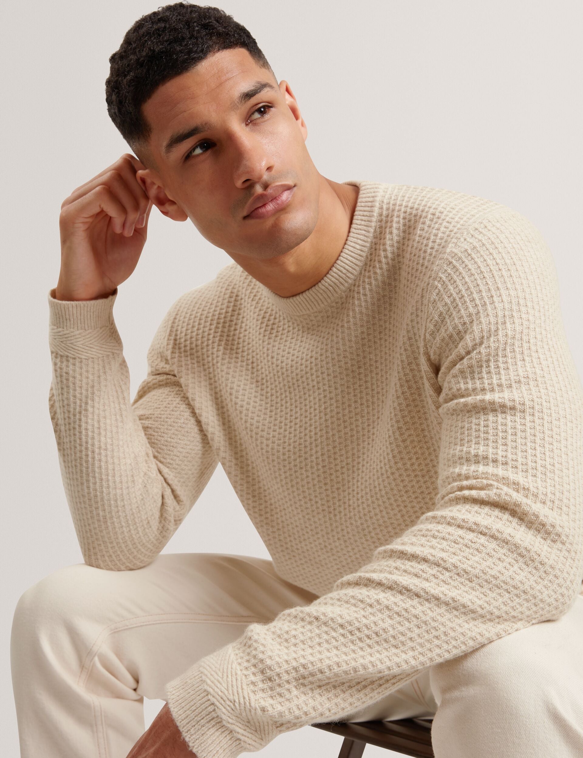 Men|Sale LEOCADI Herringbone Trim Textured Knit Sweater - Ted Baker