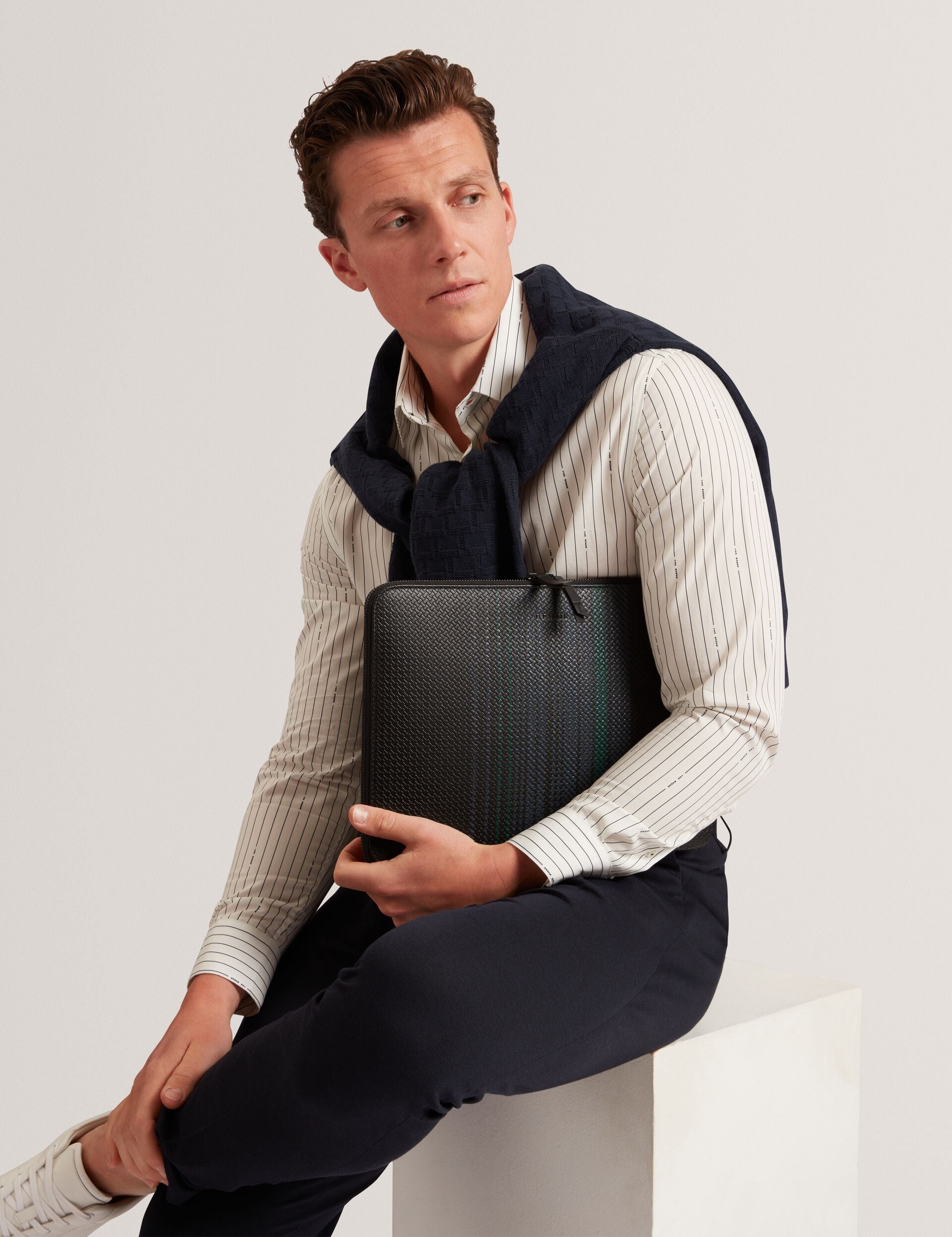Men|Sale WILTONS Striped Woven Leather 13-Inch Laptop Sleeve - Ted Baker