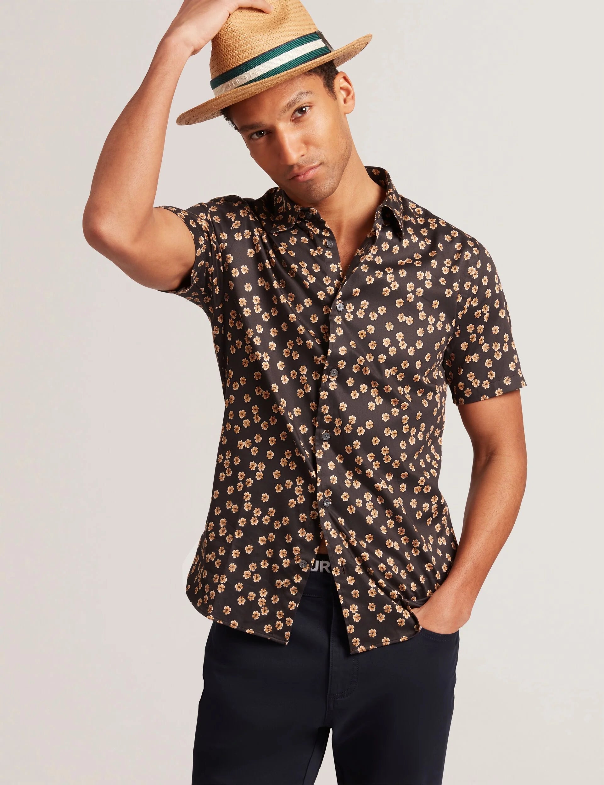 Men ADRIENS - Straw Panama Webbing Detail Hat - Ted Baker