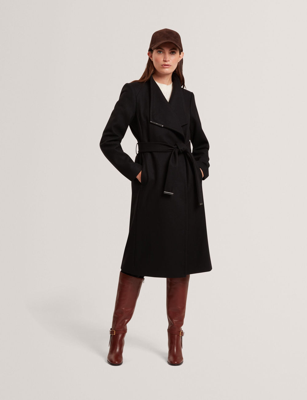 Sale|Women ROSE Mid Length Belted Wool Wrap Coat - Ted Baker