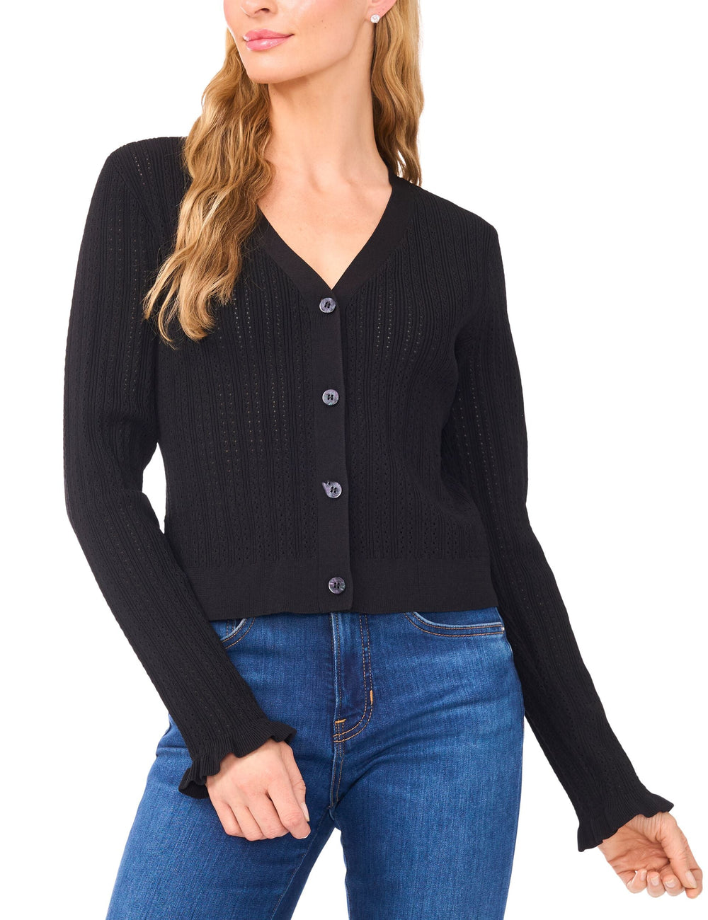 Sale|Women V-NECK CROP CARDIGAN WITH RIB - Rich Black - Ted Baker