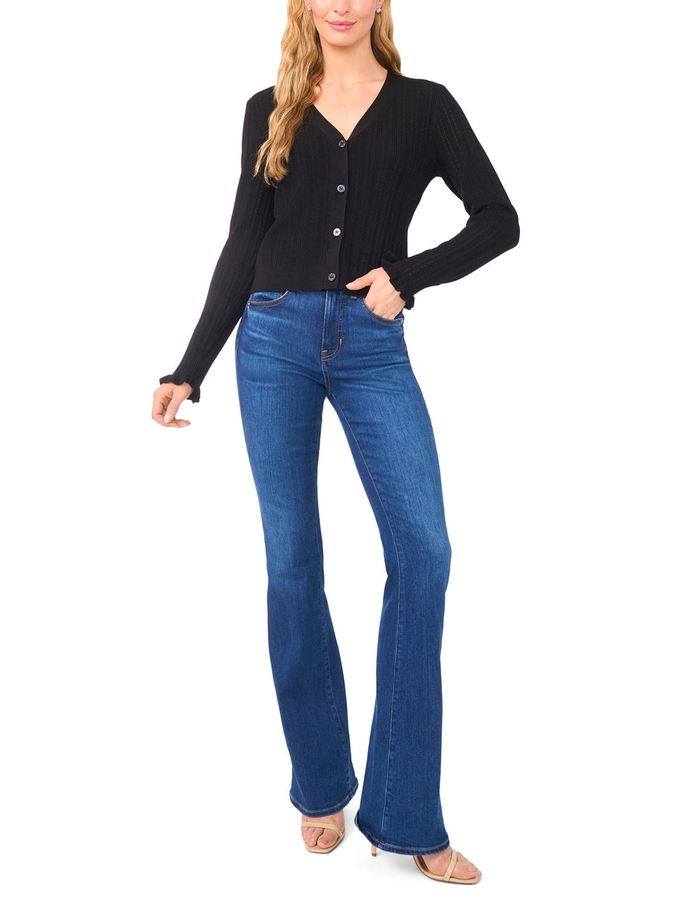 Sale|Women V-NECK CROP CARDIGAN WITH RIB - Rich Black - Ted Baker