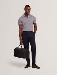 Sale|Men MATEJOO - Navy Mini Check Open Neck Cotton Polo Shirt - Ted Baker