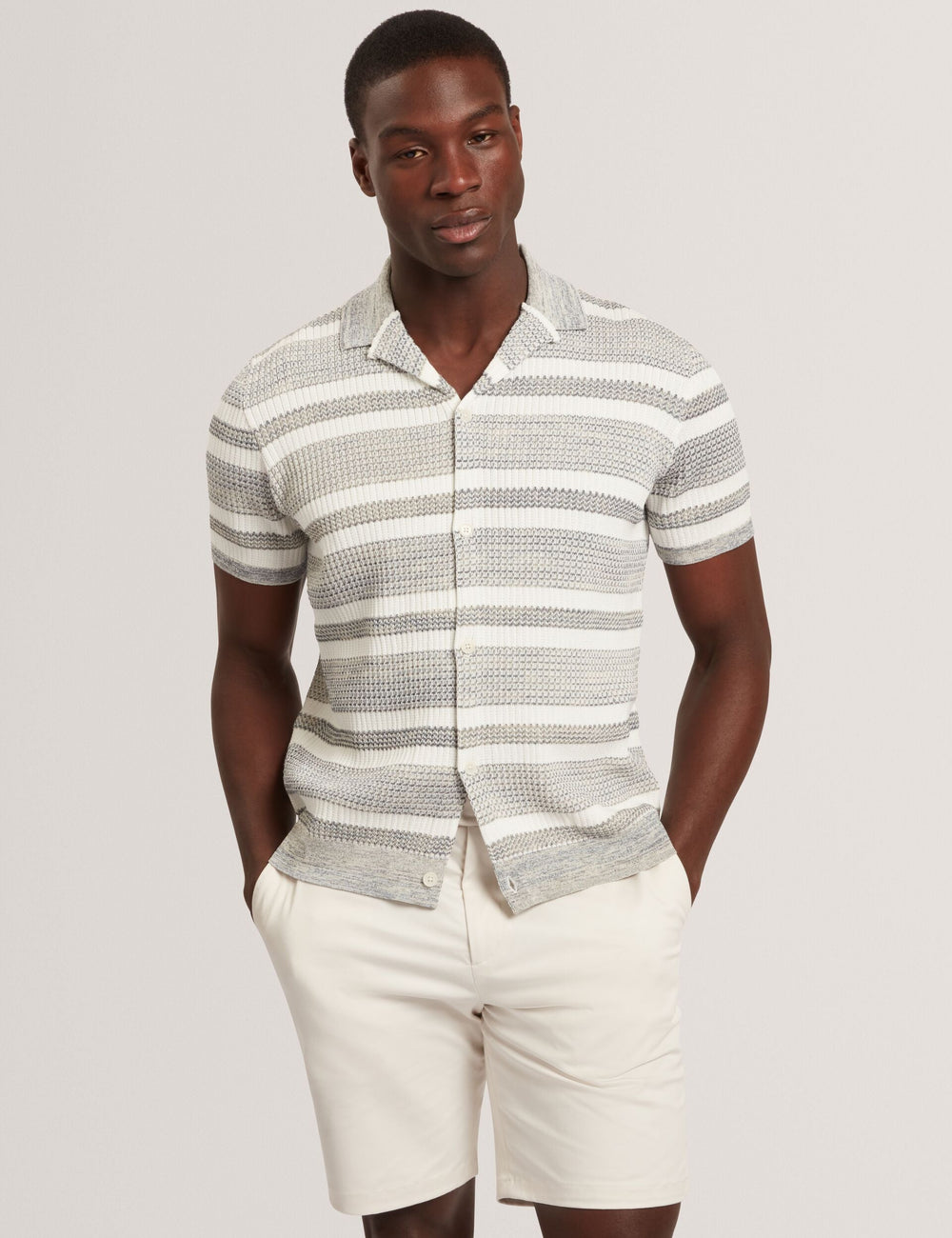 Sale|Men FLACKS Striped Knit Relaxed Short Sleeve Shirt - Ted Baker