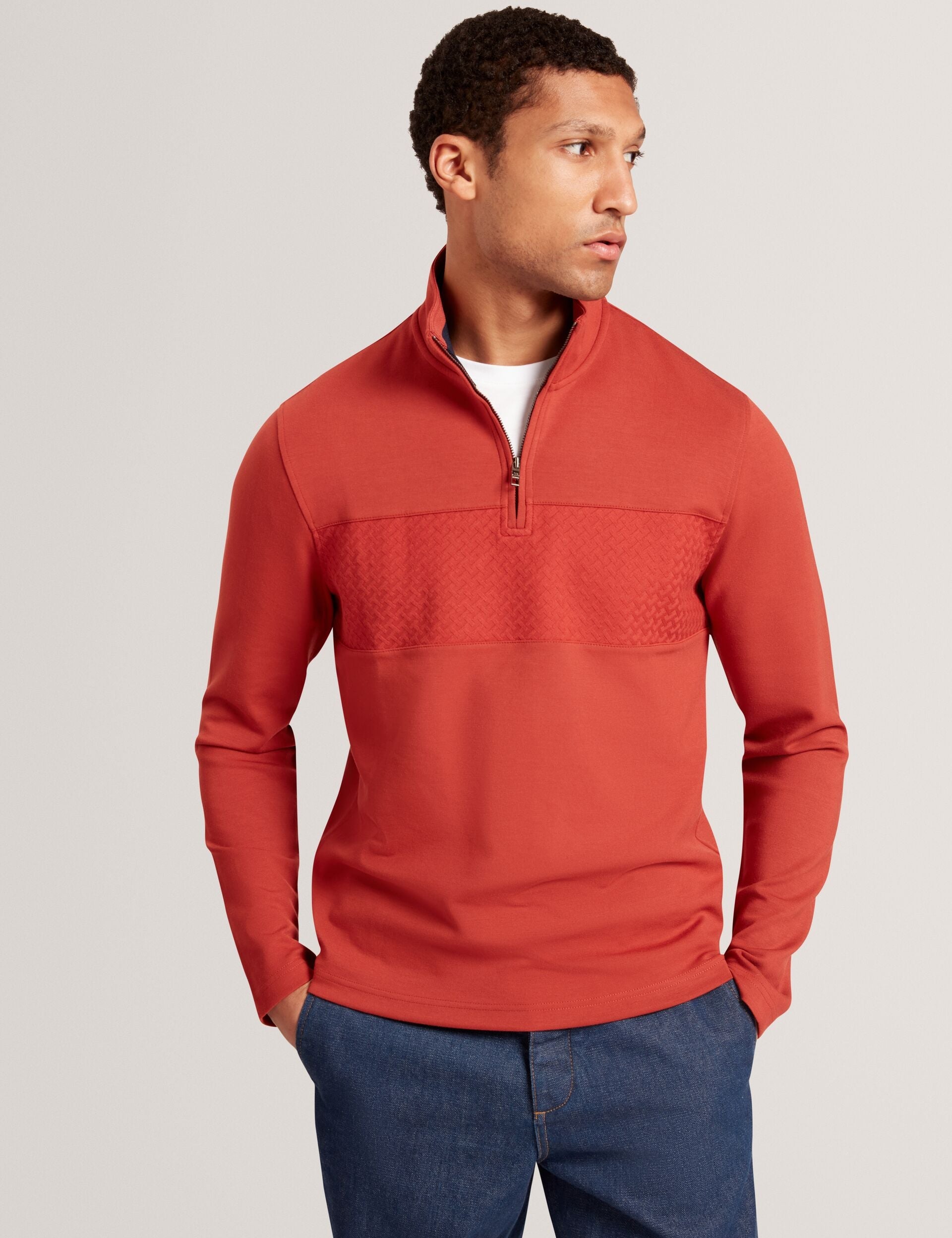 Sale|Men SIMONEA - Textured Panel Half-Zip Modal Sweatshirt - Ted Baker