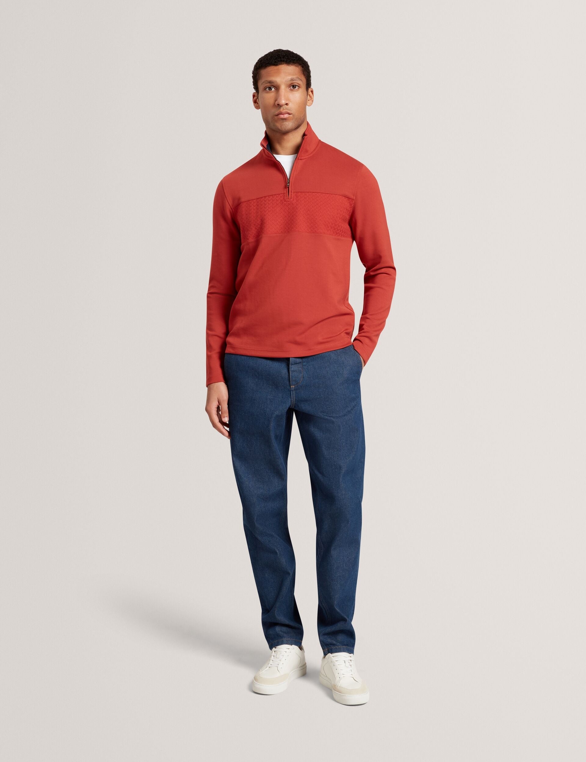 Sale|Men SIMONEA - Textured Panel Half-Zip Modal Sweatshirt - Ted Baker